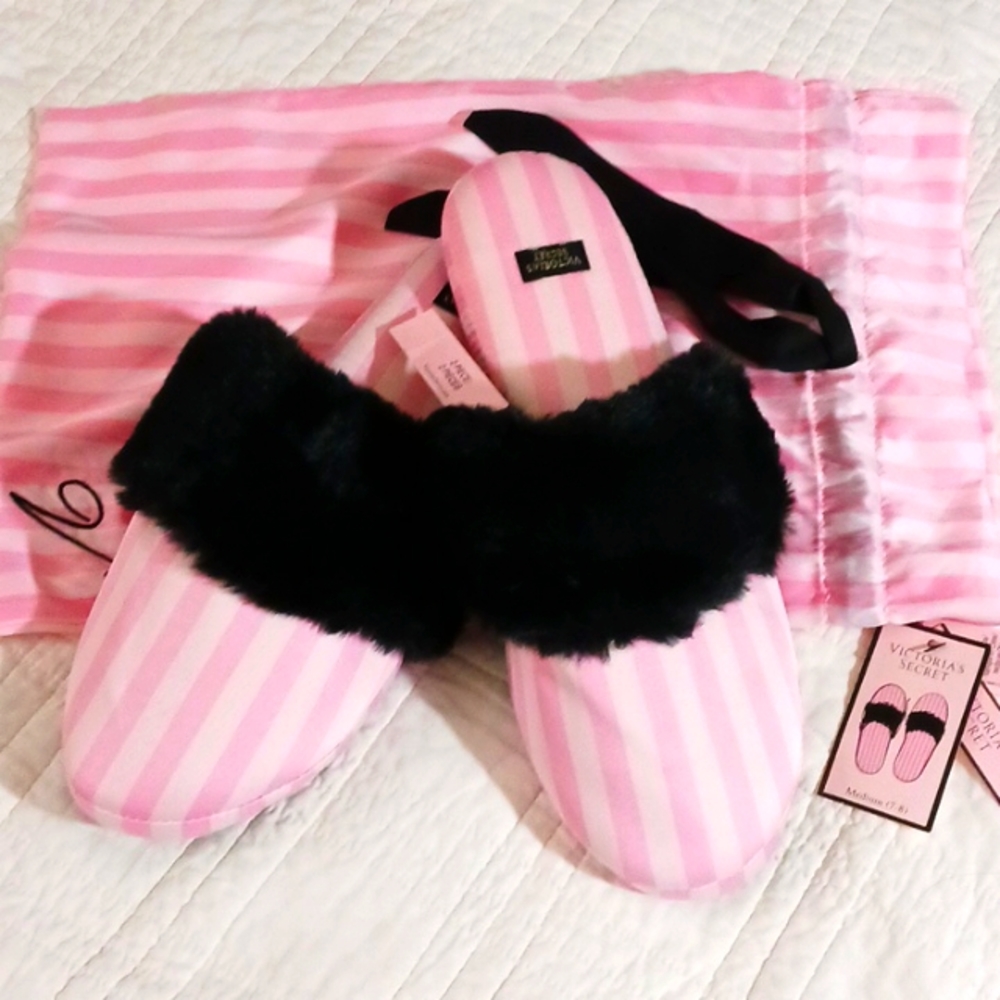 Victoria Secret Slippers-Pink, white & black. Size M